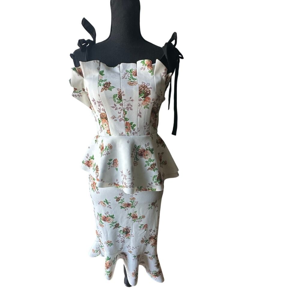 ASOS Floral Ruffle Cold Shoulder Peplum Midi Dress Size 6 Romantic Chic